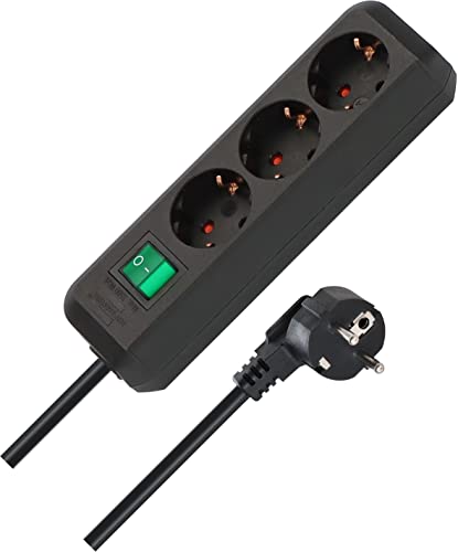 Imagen principal de Regleta Eco-Line con interruptor 3 tomas negro 1,5m H05VV-F 3G1,5