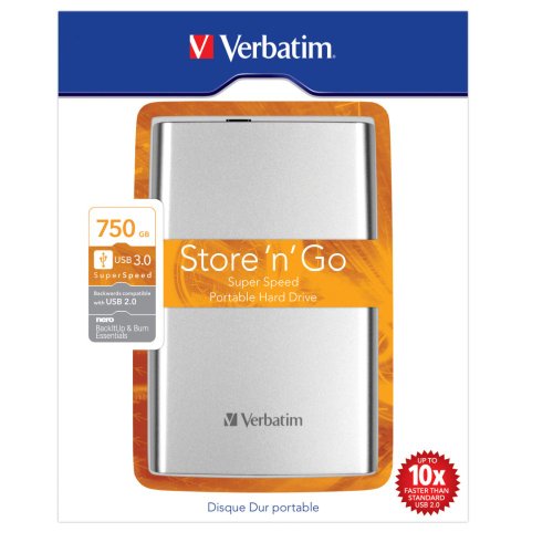 Imagen principal de Verbatim External HD 750 GB Silver 2.5 inch, 64 mm, USB 3,0/eSATA, 530