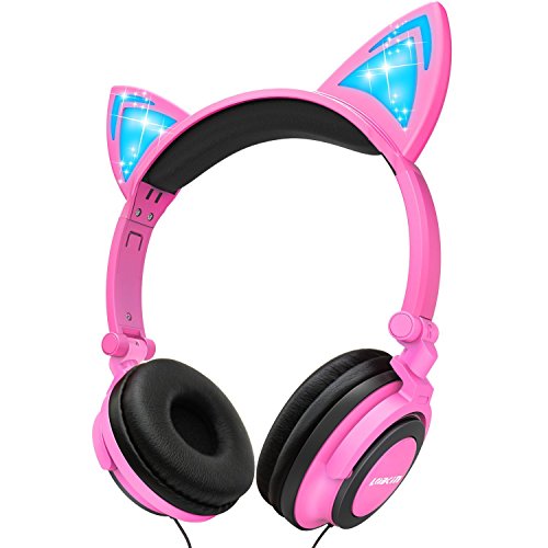 Imagen principal de LOBKIN Auriculares para niños, Orejas de Gato con luz LED, Plegables,