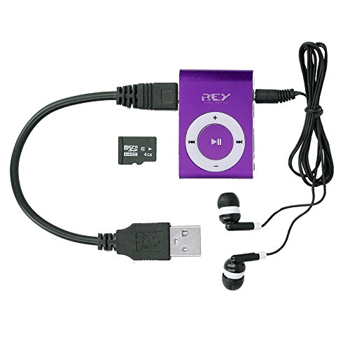 Imagen principal de REY Mini Reproductor MP3 Lila con Enganche de Clip + Tarjeta de 4Gb + 